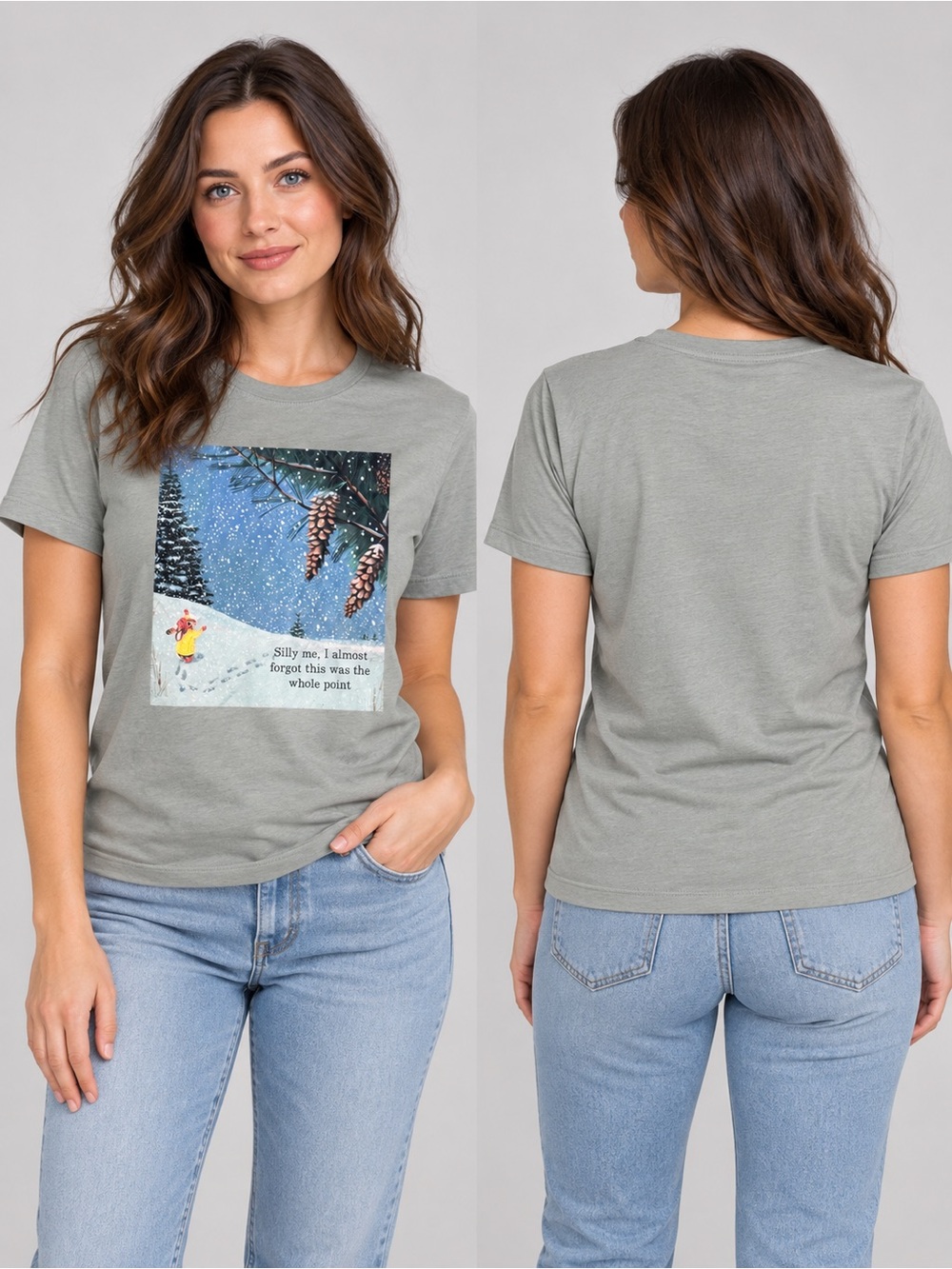 Women's Short-Sleeve Graphic Tee in Sage Green - Winter Illustration